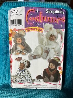 Simplicity 4458 Sewing pattern Toddler mouse bunny monkey dog size 1/2 1 2 3 4